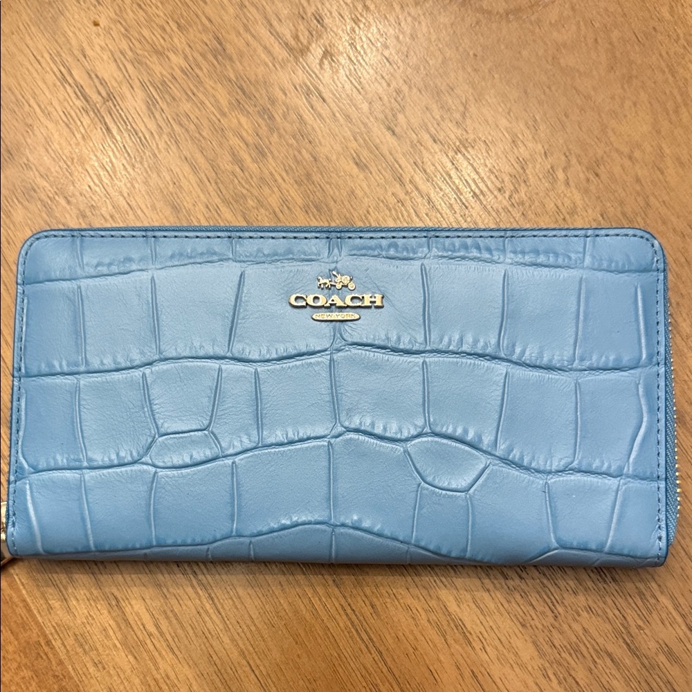 Coach New Sky Blue Croc-Embossed Wallet